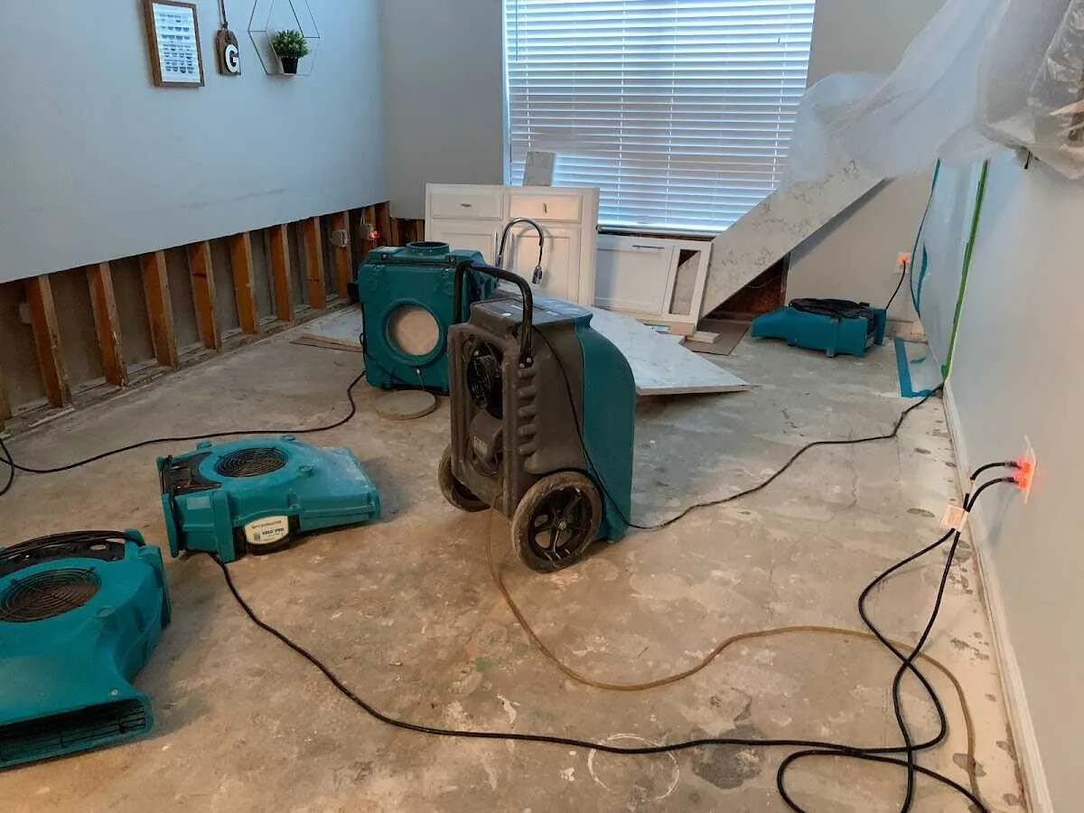 Dehumidifier in flood-cut room for Water Damage Restoration in Milford Mill